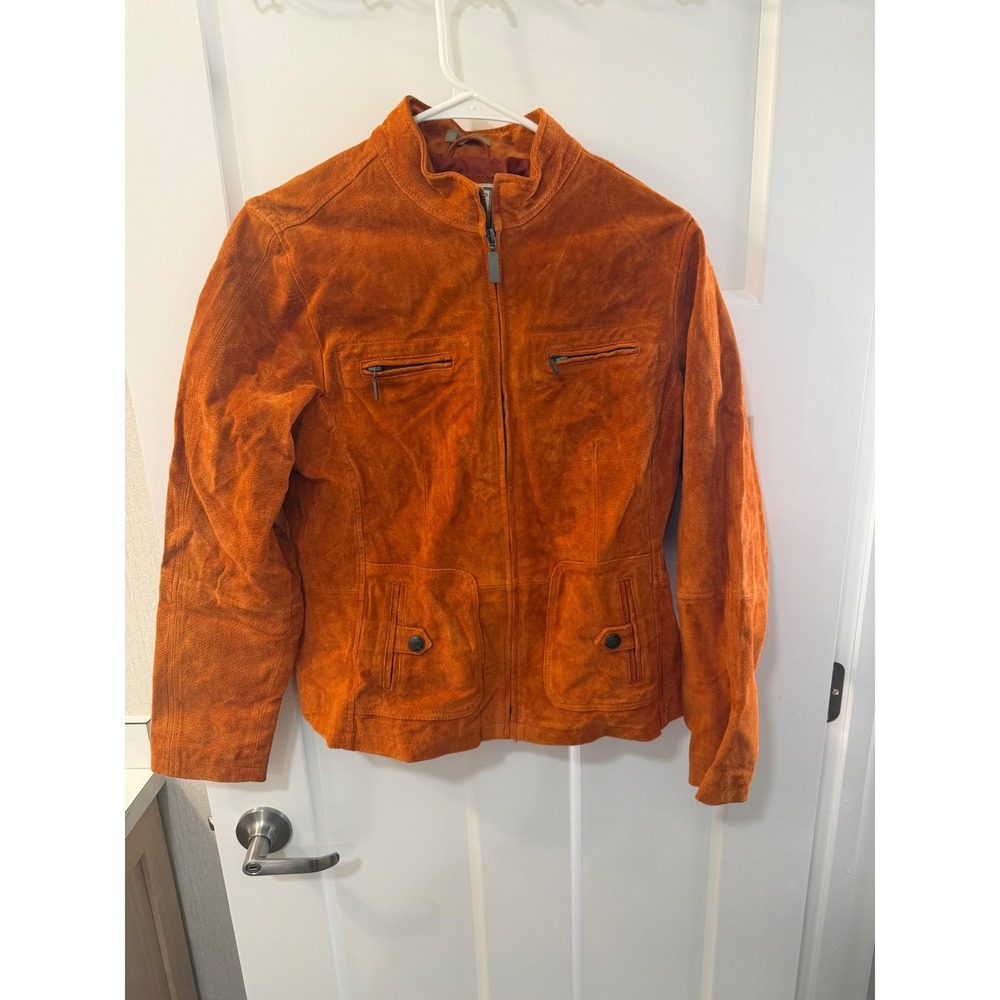 Ruff Hewn Womens Burnt Orange Genuine Leather Suede Moto Zip Jacket Size M